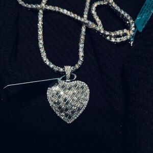 Silver Heart Pendant Necklace with Pavé Crystals